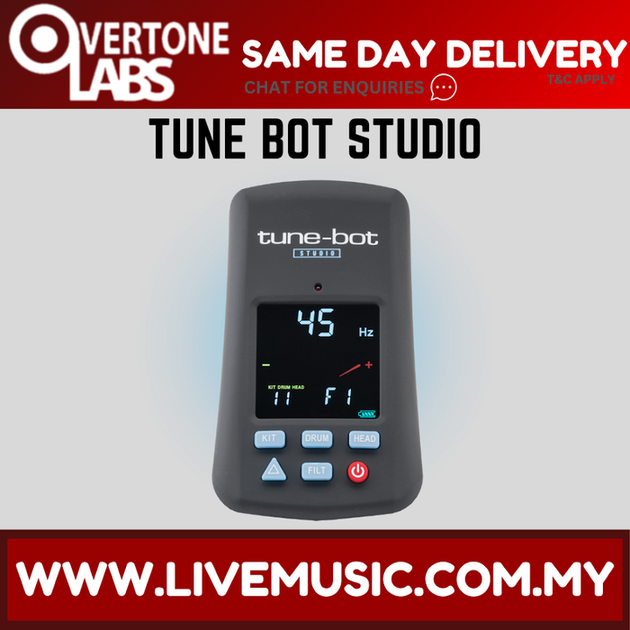 Tune-Bot Studio drum tuner with digital 45 Hz display and control buttons