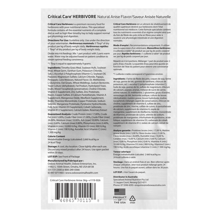 Oxbow Animal Health Critical Care Herbivore Anise