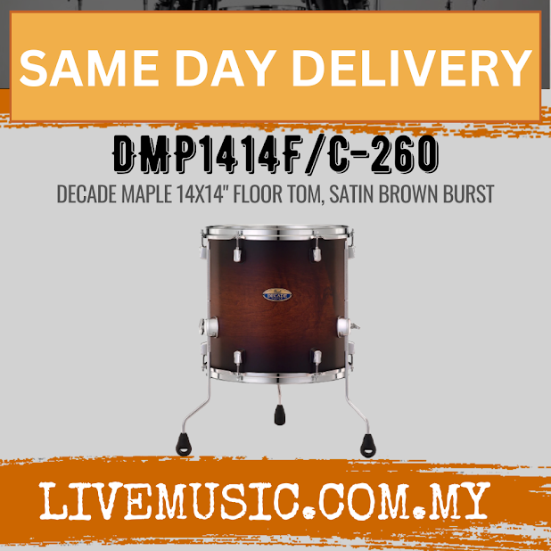 Pearl Decade 14x14 floor tom drum with satin brown burst finish, chrome hardware