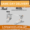 Left-sided longboard double bass drum pedal, chrome frame with two footboards