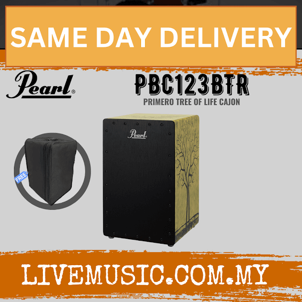 Tree of Life cajon with black front panel and natural wood side artwork