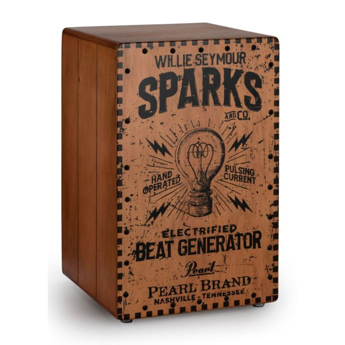 Electronic crate-style electronic cajon with Willie Seymour Sparks graphic front panel