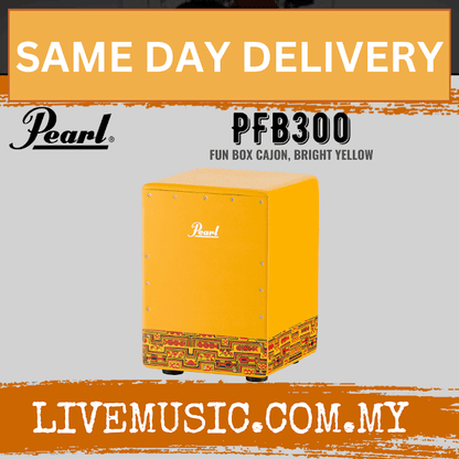 Pearl PFB-300 fun box cajon in bright yellow with front Pearl logo