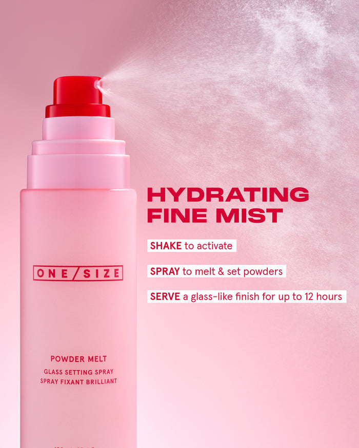 Application demonstration of Powder Melt Glass Setting Spray being misted onto skin