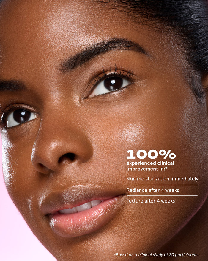 Clinical testing results for Powder Melt Glass Setting Spray showing improved radiance and moisturization
