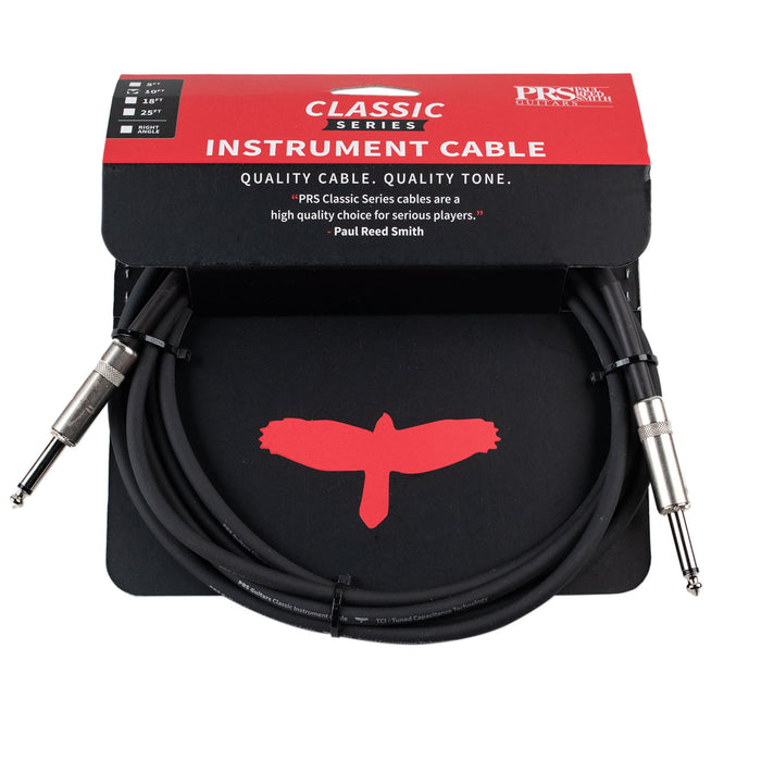 PRS Classic instrument cable with black loops, straight plugs, and red logo.