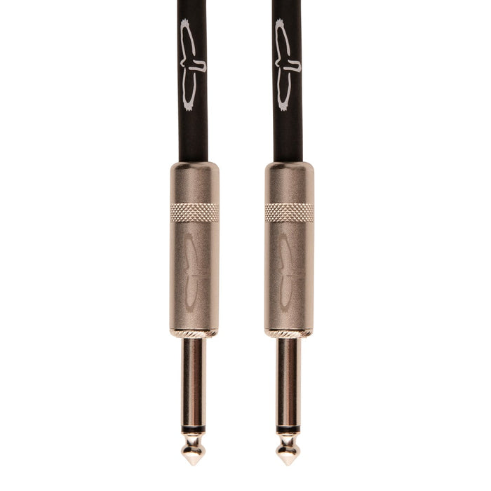 Instrument cable with straight 1/4-inch plugs, metal tips, black 10 ft cord.