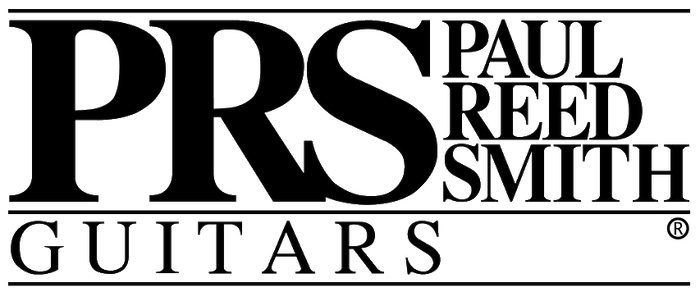 PRS Custom Guitars logo and text on dark background