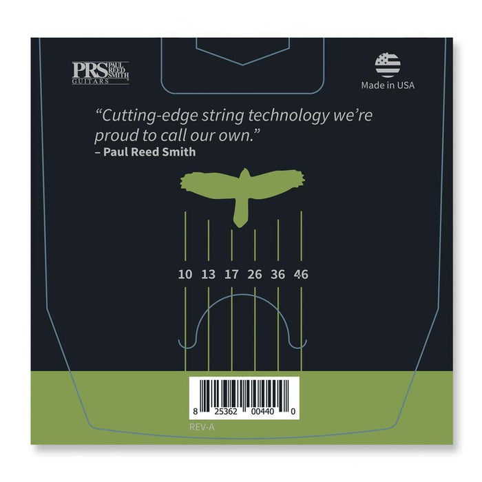 PRS Signature electric guitar strings back label, 10–46 gauge and Made in USA