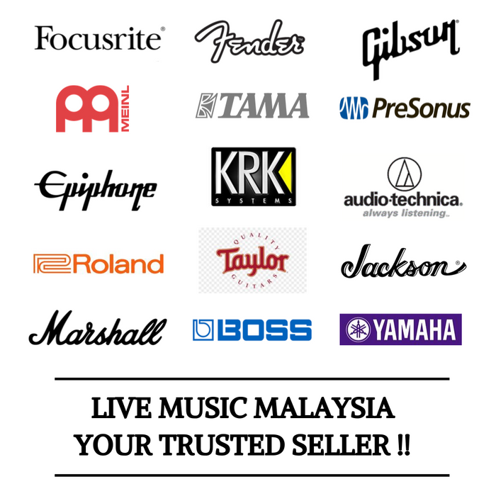 Rode boom pole promotional card with music brand logos and “Live Music Malaysia”