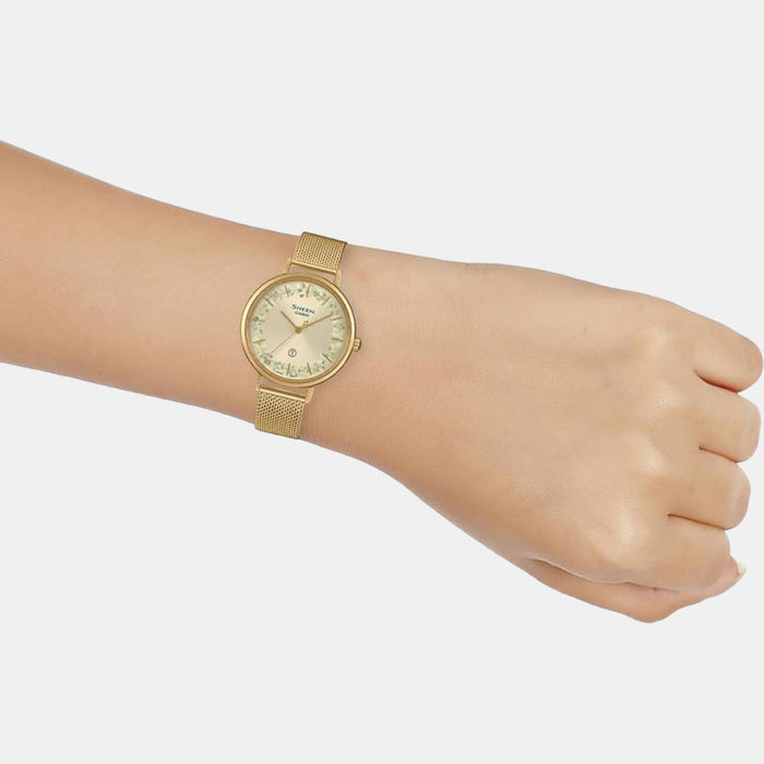 Sheen Women Quartz Gold Dial Analog Stainless Steel Watch SH283
