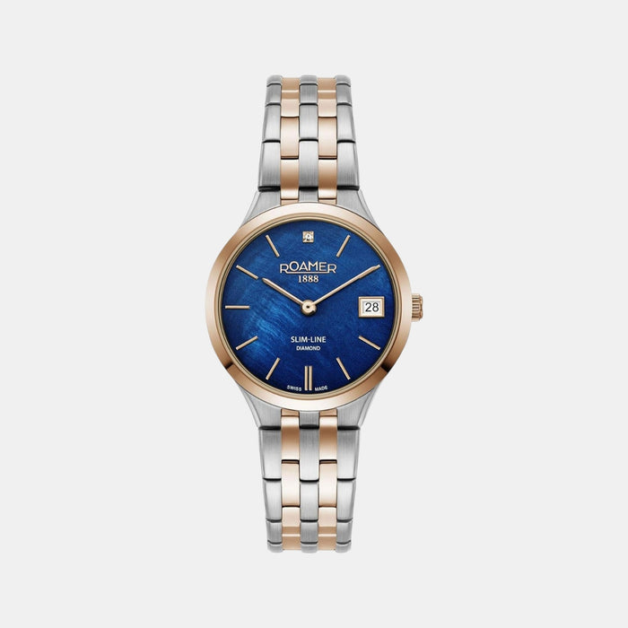 Slim-Line Women Quartz Blue Dial Analog Stainless Steel Watch 864857 49 40 50