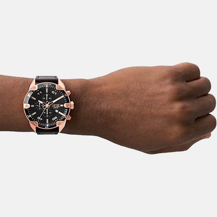 Spiked Men Quartz Black Dial Chronograph Leather Watch DZ4607