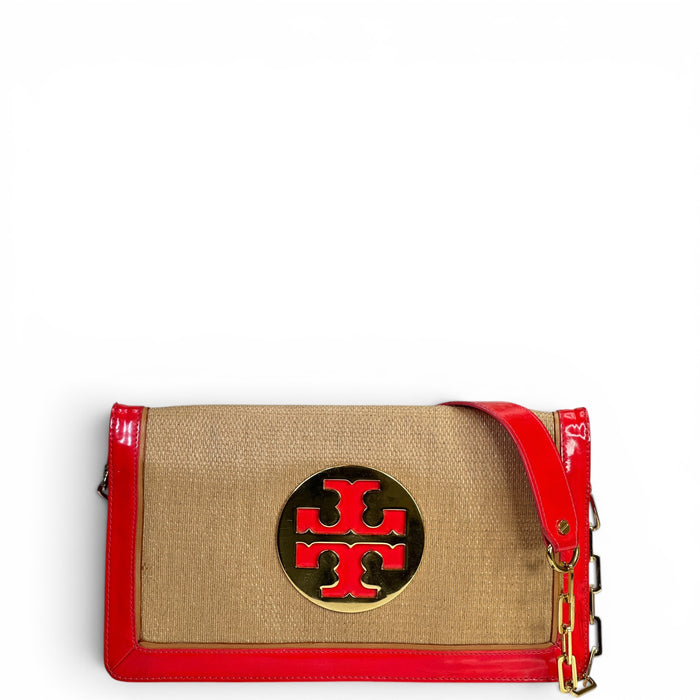 Tory Burch Straw Saddle Reva Clutch