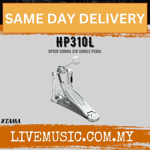 Single bass drum pedal with Tama Speed Cobra beater and chrome footboard