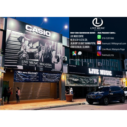 Live Music Malaysia storefront signage and display boards