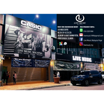 Live Music Malaysia storefront signage and display boards