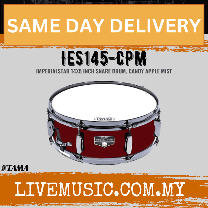 Candy apple mist 14x5 inch snare drum with chrome hardware and tension lugs