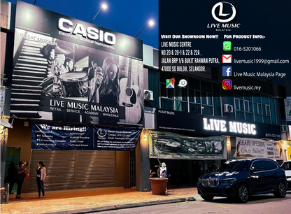 Live Music Malaysia storefront sign and banner display