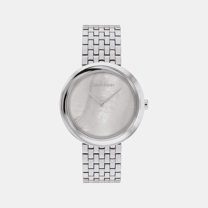 Twisted Bezel Women Quartz Mother Of Pearl Dial Analog Stainless Steel Watch 25200320