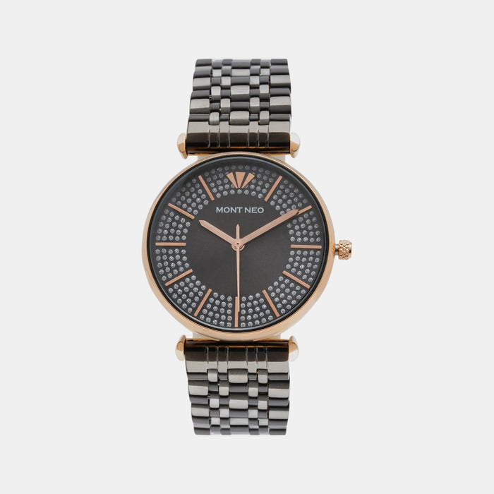 Women Quartz Black Dial Analog Stainless Steel Watch 9001T-M3316