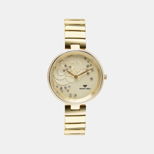 Women Quartz Gold Dial Analog Stainless Steel Watch 7504B-M2208