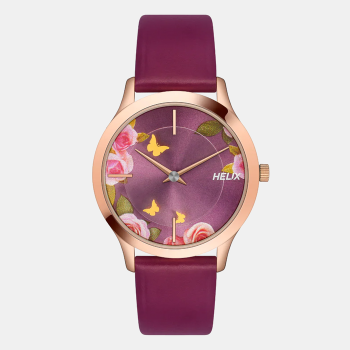Helix Round Maroon Analog watch