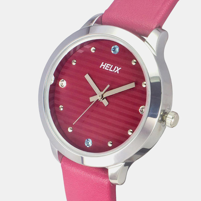 Women Quartz Pink Dial Analog Leather Watch TW022HL20