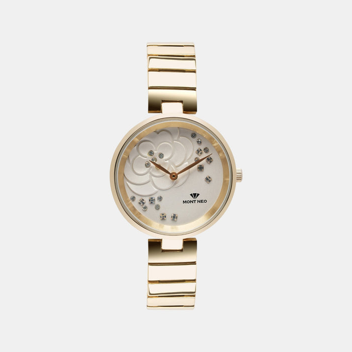 Women Quartz Silver Dial Analog Stainless Steel Watch 7504B-M2203
