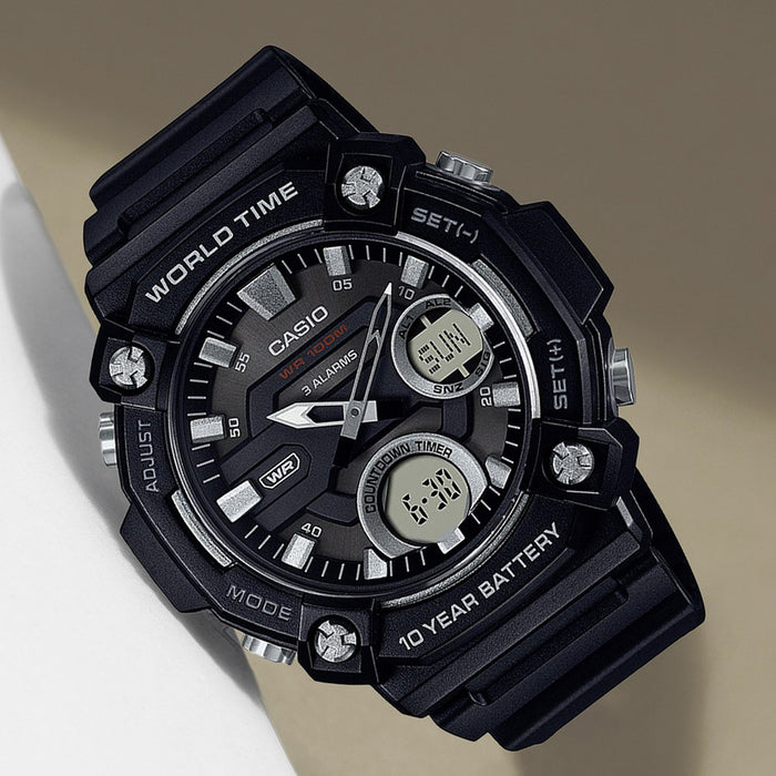 Youth Men Quartz Black Dial Analog-Digital Resin Watch AD262